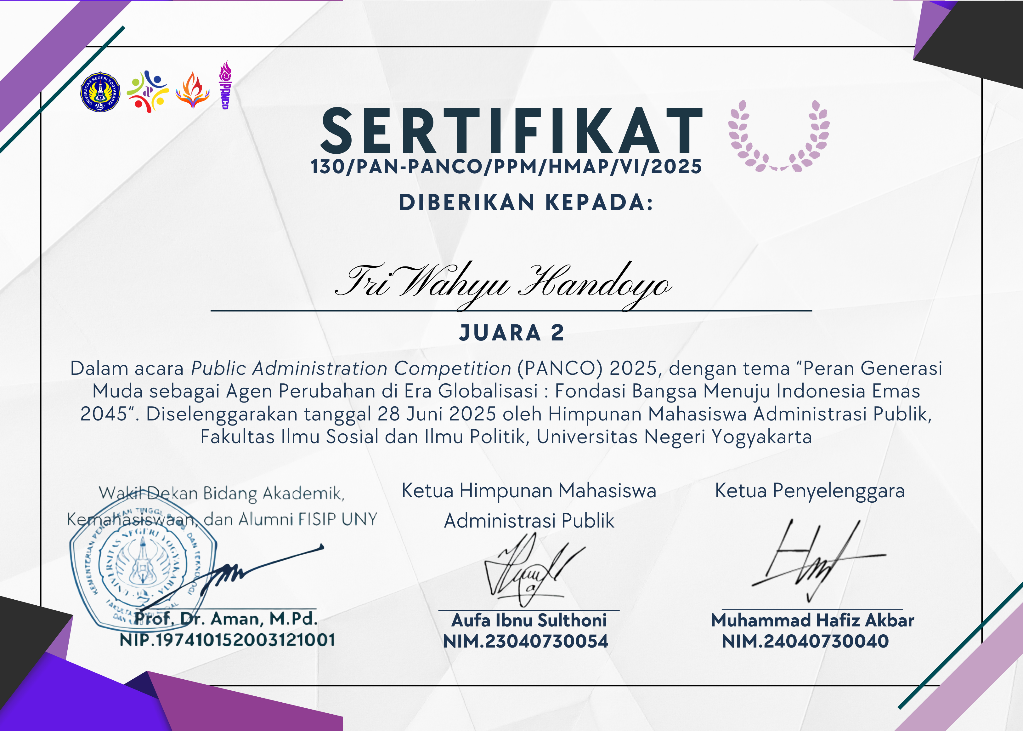 Sertifikat PANCO 2025