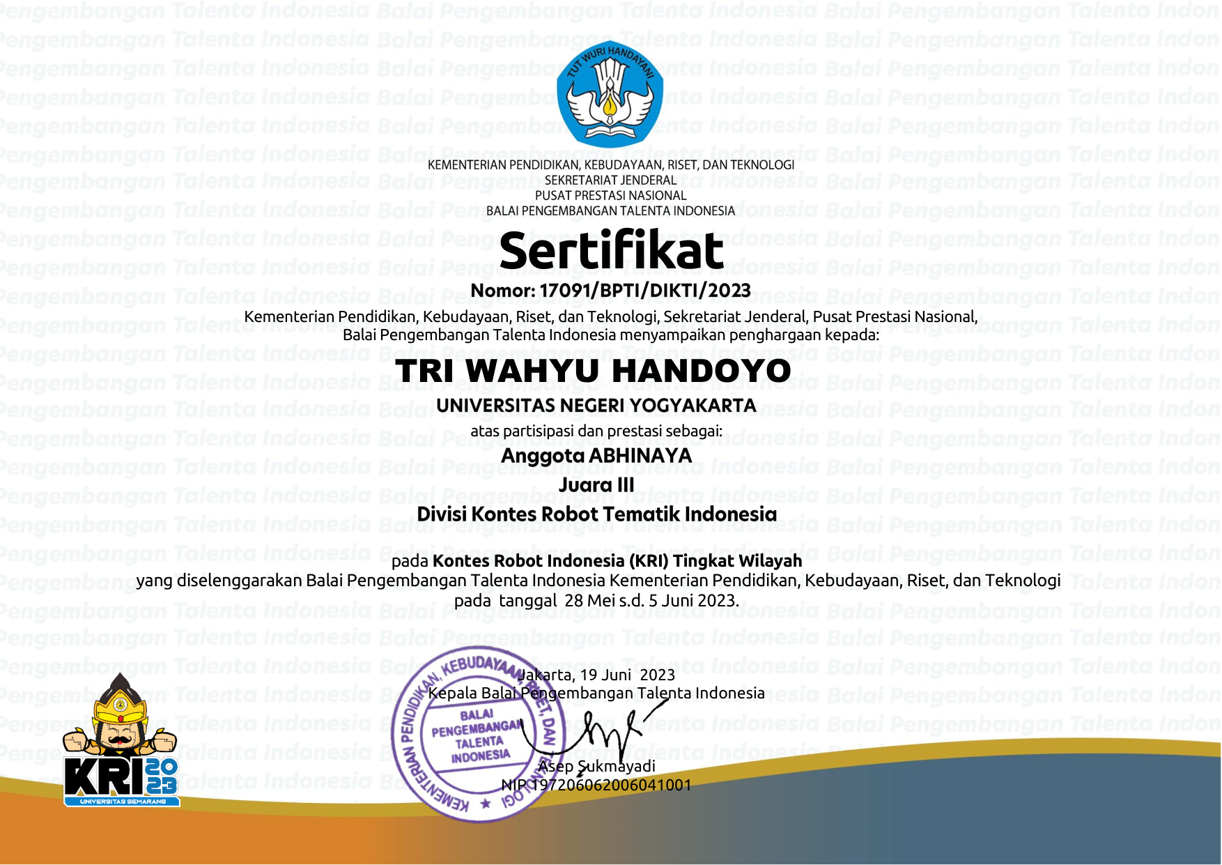 Sertifikat Regional KRTMI