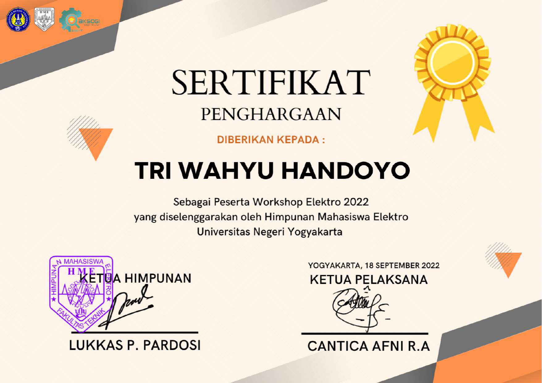 Sertifikat Workshop Elektro